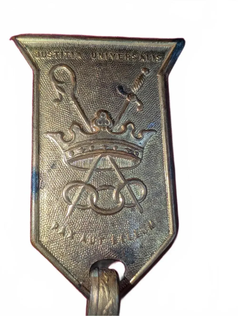Vintage Brass Chain Bracelet with Crest Pendant